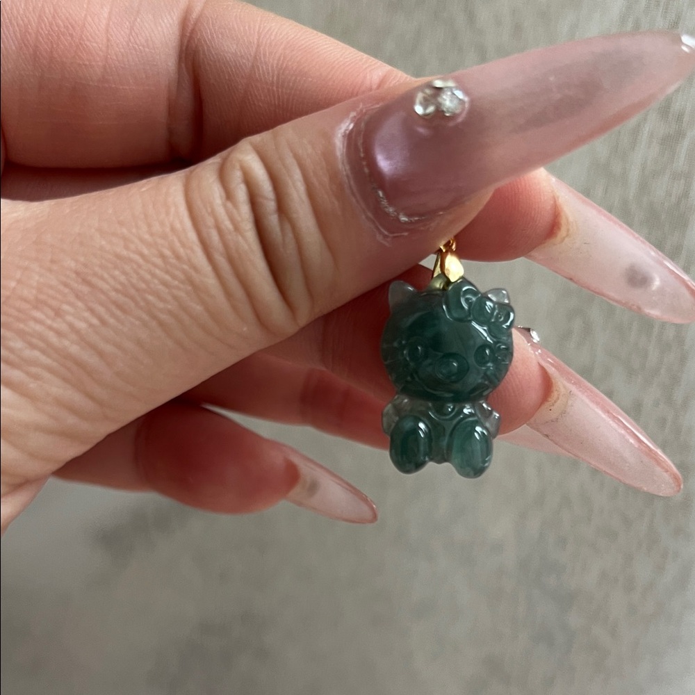 Blue Water Jade Hello Kitty Pendant ( High Translucency)